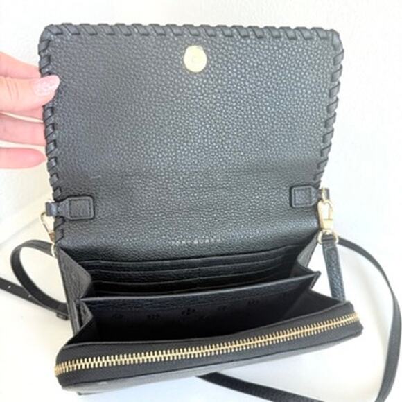 TORY BURCH Marion Flat Wallet Crossbody Bag Black Leather Gold Hardware - Picture 4 of 12
